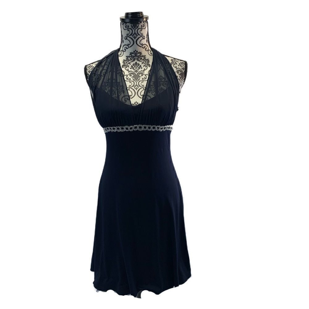 Teeze Me Navy halter dress w/silver sparkl… - Picture 4 of 11